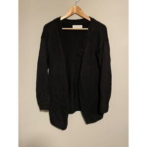 Mantaikotai Womens Cardigan Size Large Black Wool Chunky Knit Open Sustainable